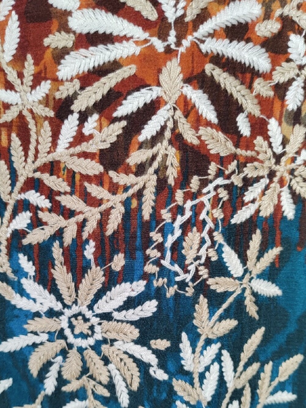 H183 John Mark Teal & Rust Floral Embroidered Tunic - Picture 3 of 11